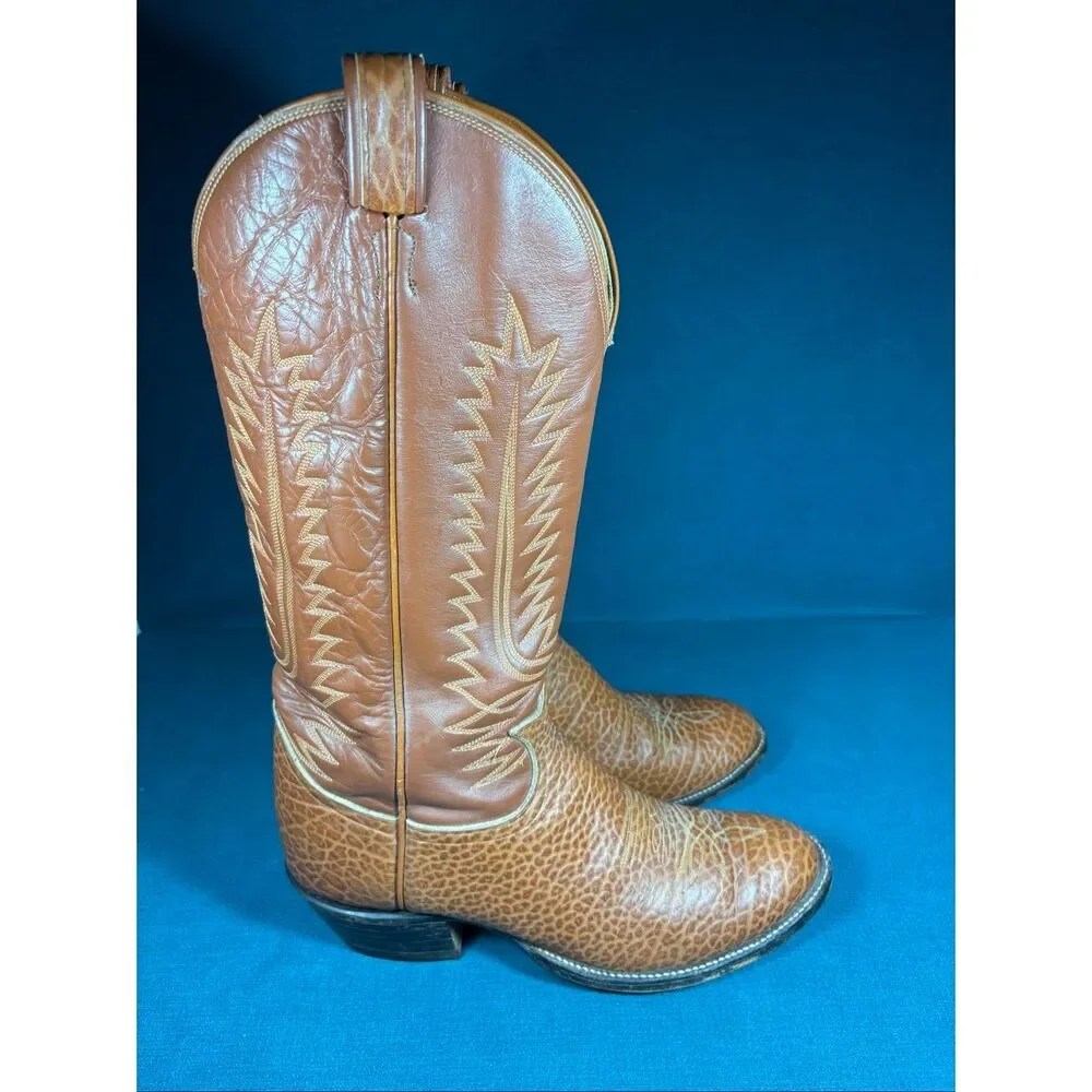 Vintage Tony Lama Men's Cowboy Boots Style 6327 – Size 11 D – Brown Textured Lea